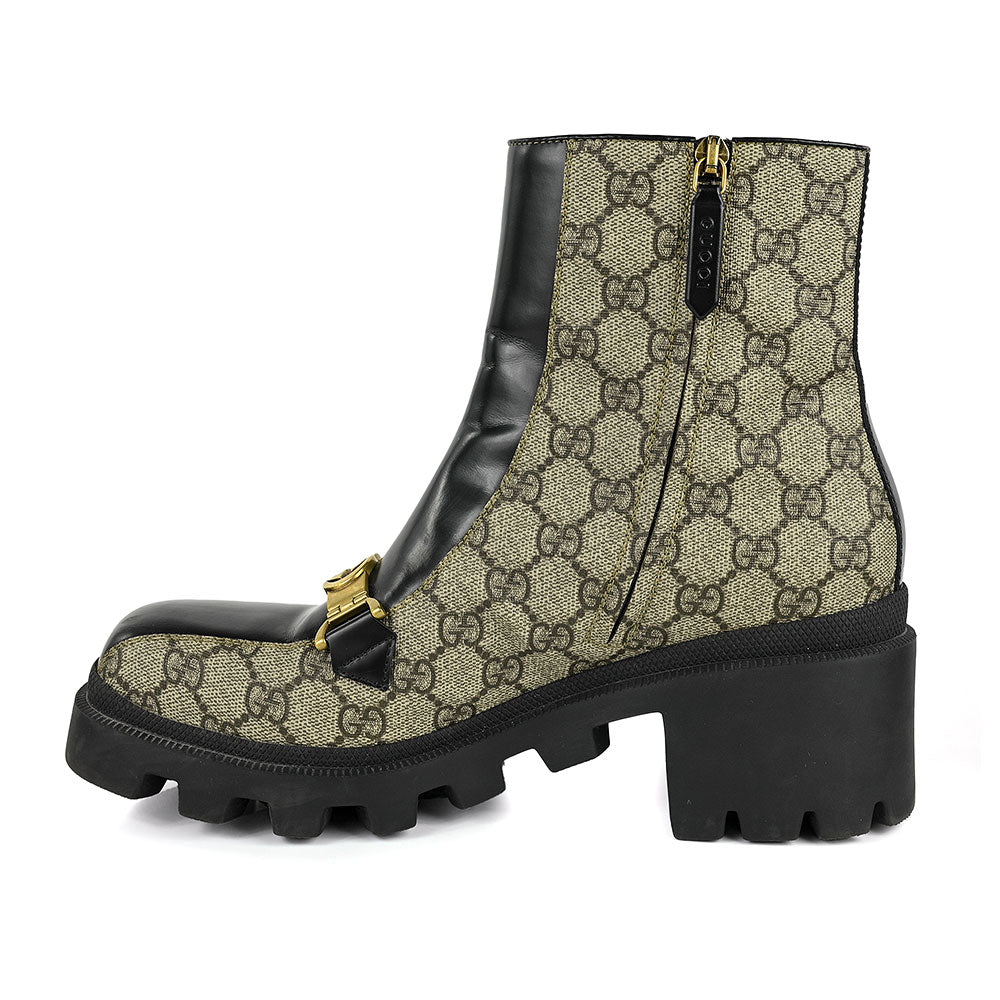 Gucci Black Interlocking G Horsebit Canvas Ankle Boots