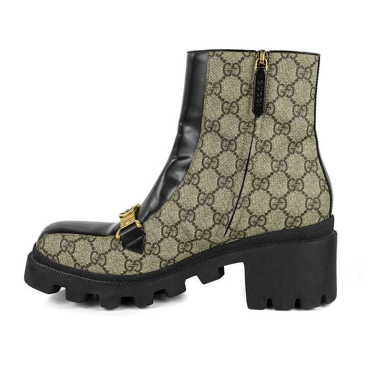 Gucci Black Interlocking G Horsebit Canvas Ankle Boots