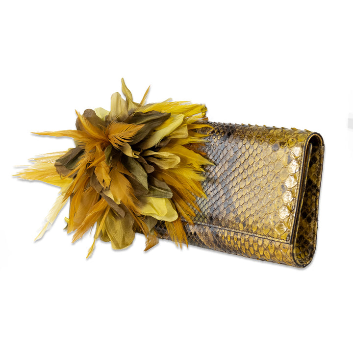 Gucci Angelica Clutch in Yellow Python with Feather Accent