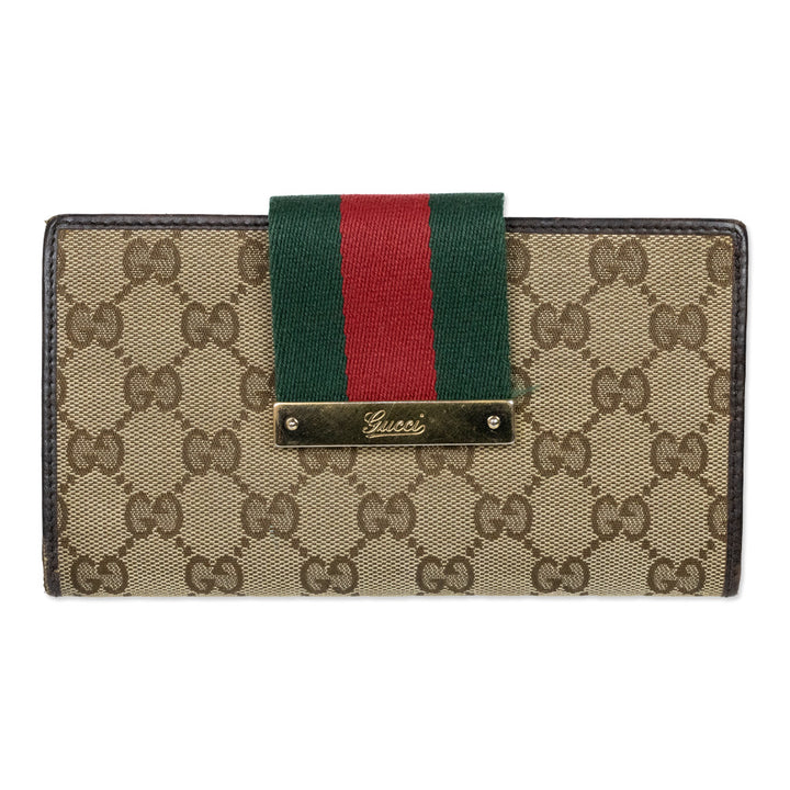 Gucci Beige/Ebony GG Canvas/Leather Supreme Web Continental Long Wallet