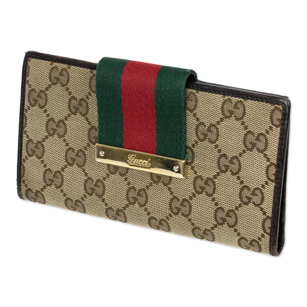 Gucci Beige/Ebony GG Canvas/Leather Supreme Web Continental Long Wallet