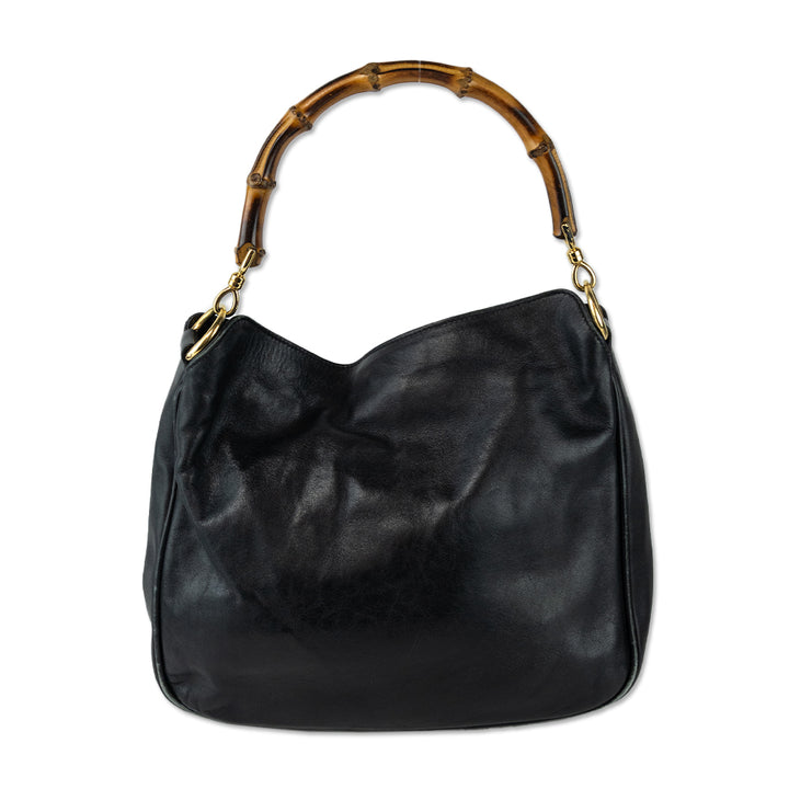 Gucci Black Leather Bamboo Top Handle Bag