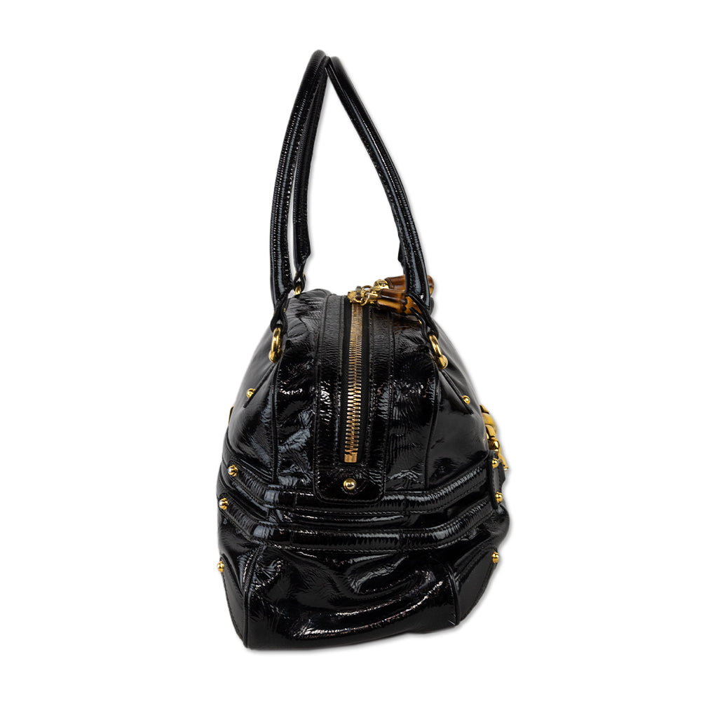 Gucci Black Patent Leather Wave Boston Bag