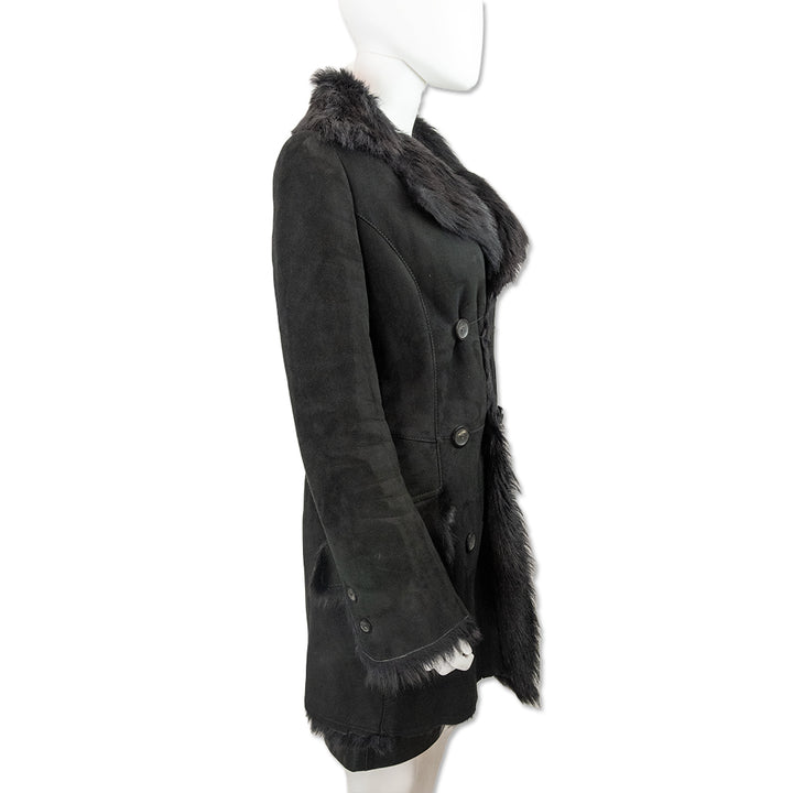 Gucci Black Suede Fur-Lined Coat