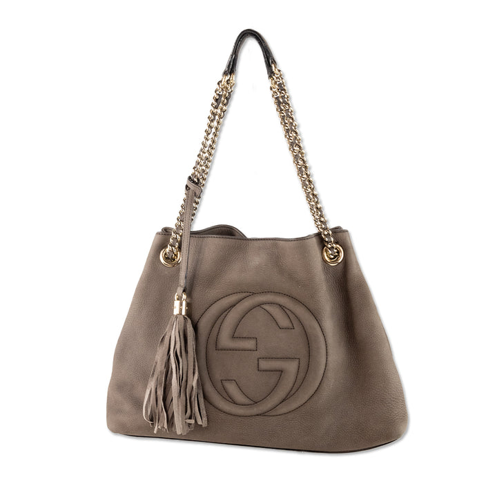 Gucci Brown Leather Soho Tote with Chain Strap