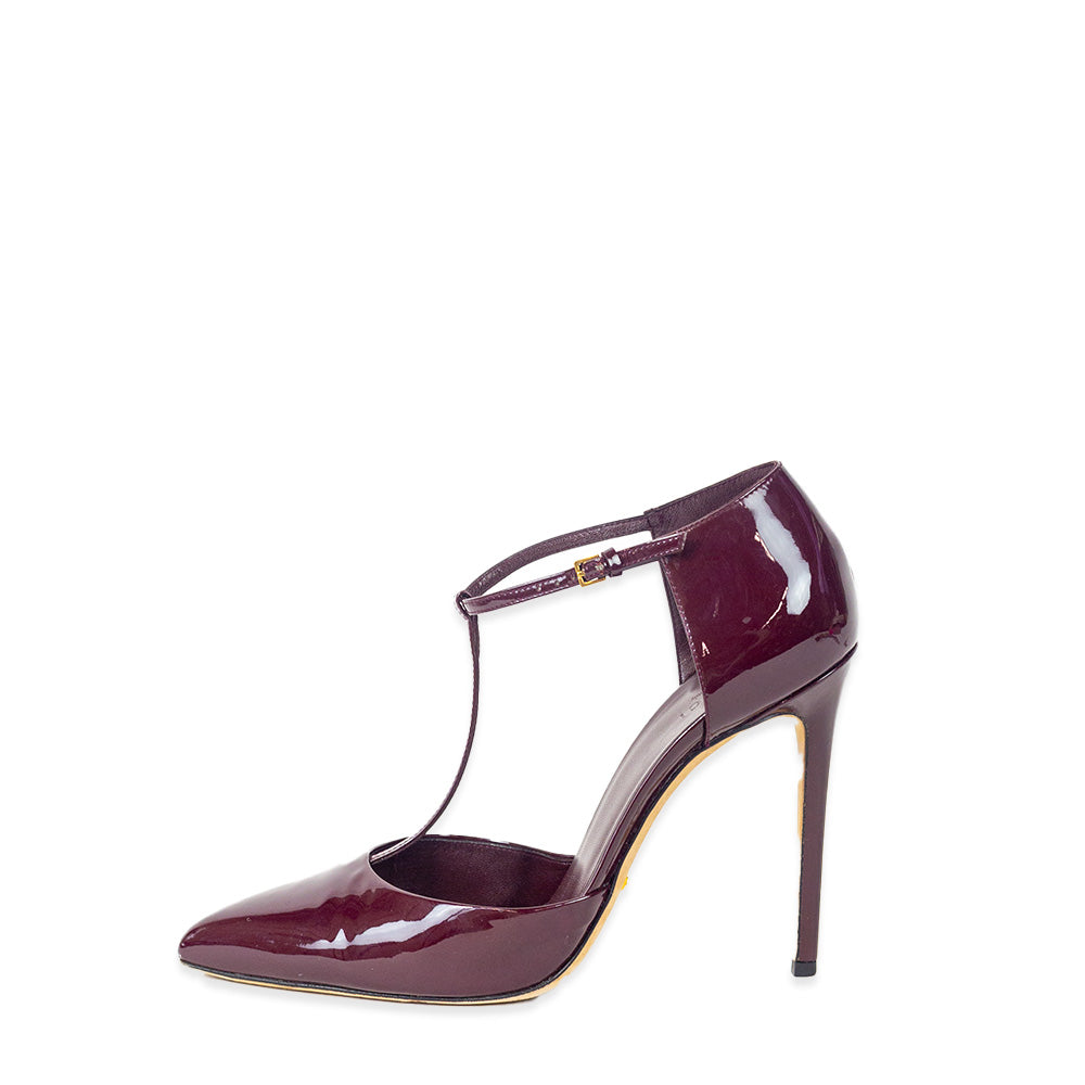 Gucci Burgundy Patent Leather T-Strap D'Orsay Pumps