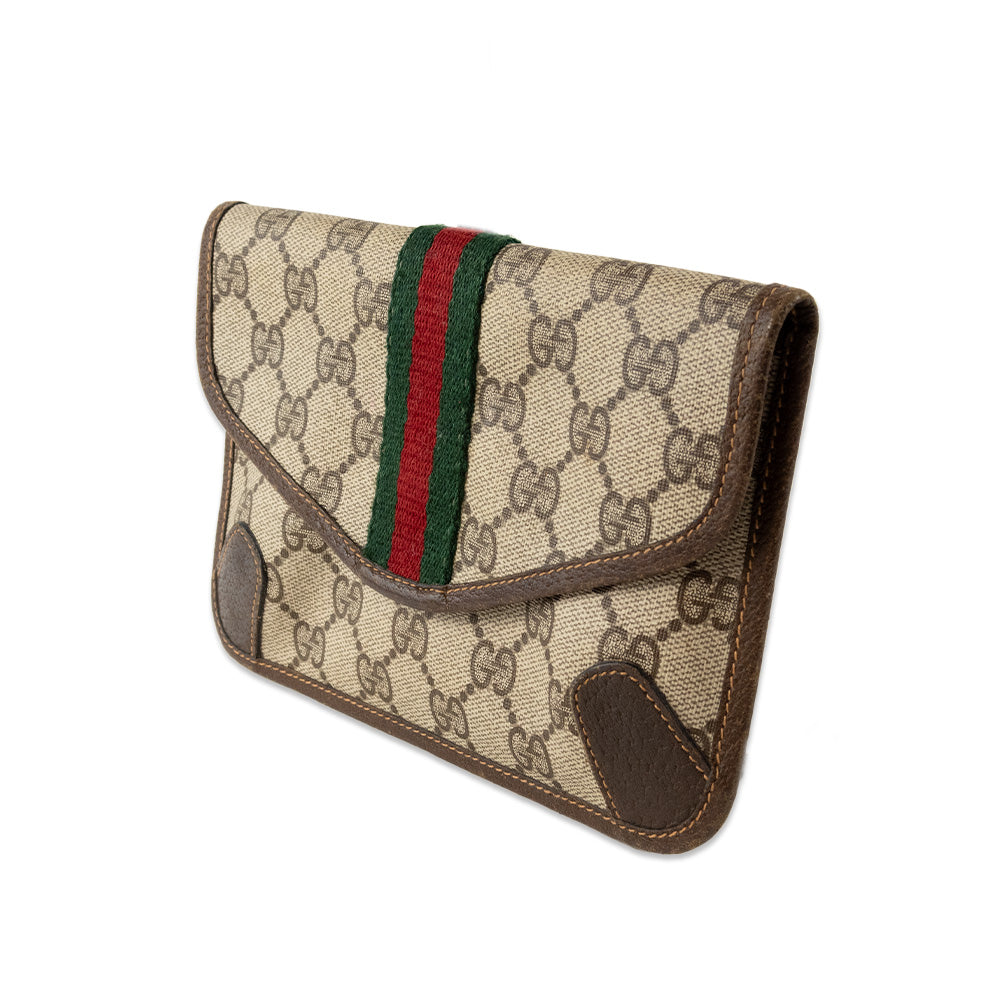 Gucci Coated Canvas and Leather Monogram Fold Over Pouch