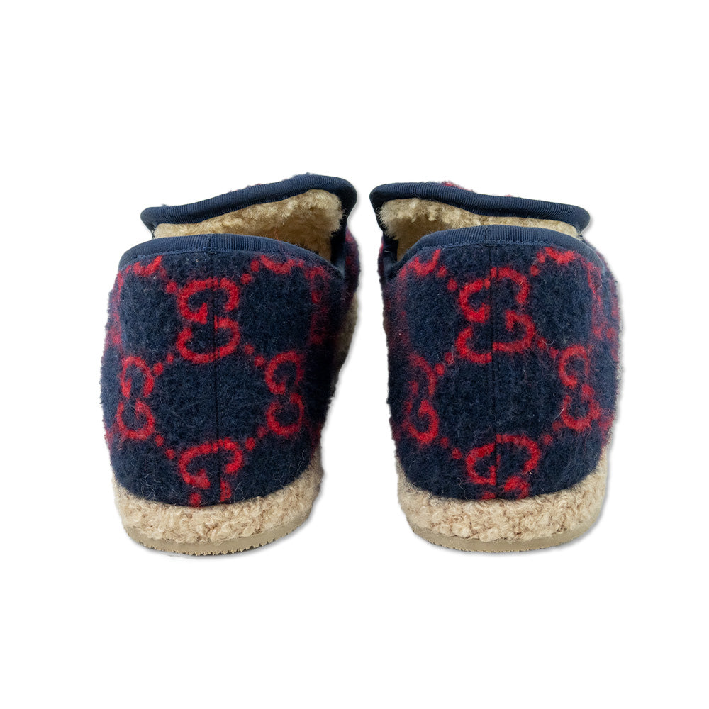 Gucci Fria Navy Wool Red GG Supreme Horsebit Loafers