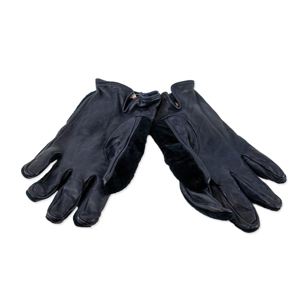 Gucci Leather and Velvet Navy Gloves with Dragon Embroidery