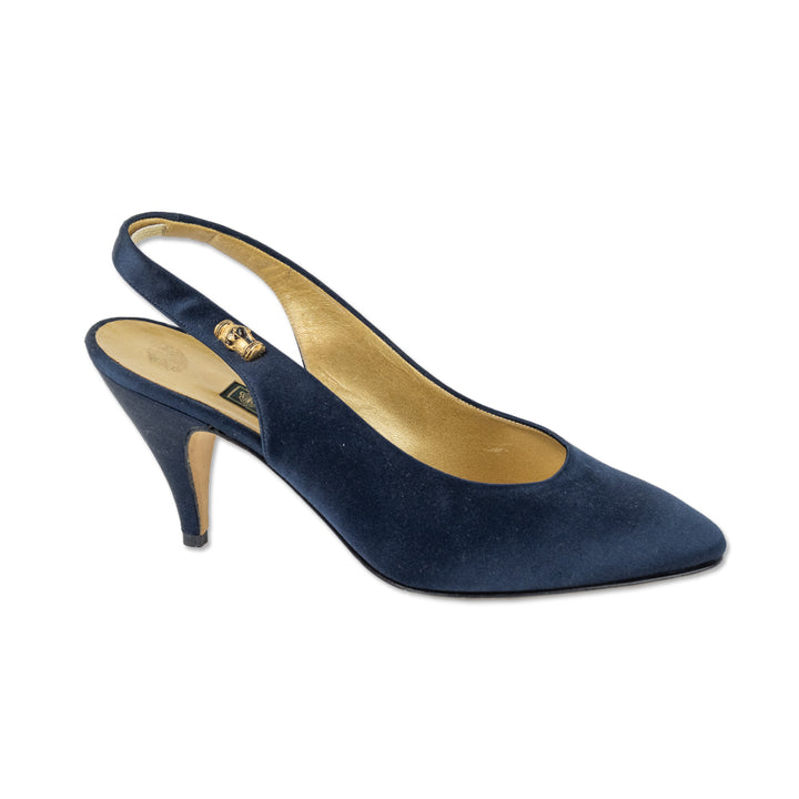 Gucci Navy Silk Slingback Pumps