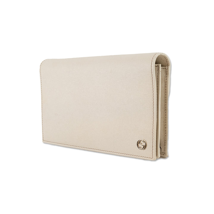 Gucci Off White Calf Leather Betty Wallet on a Pale Gold Chain