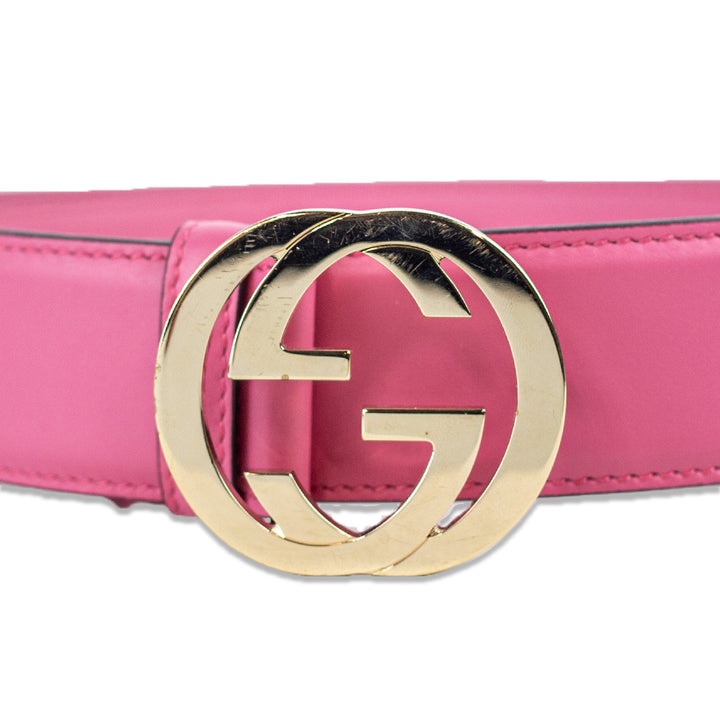 Gucci Pink Leather Gold Interlocking GG Buckle Belt