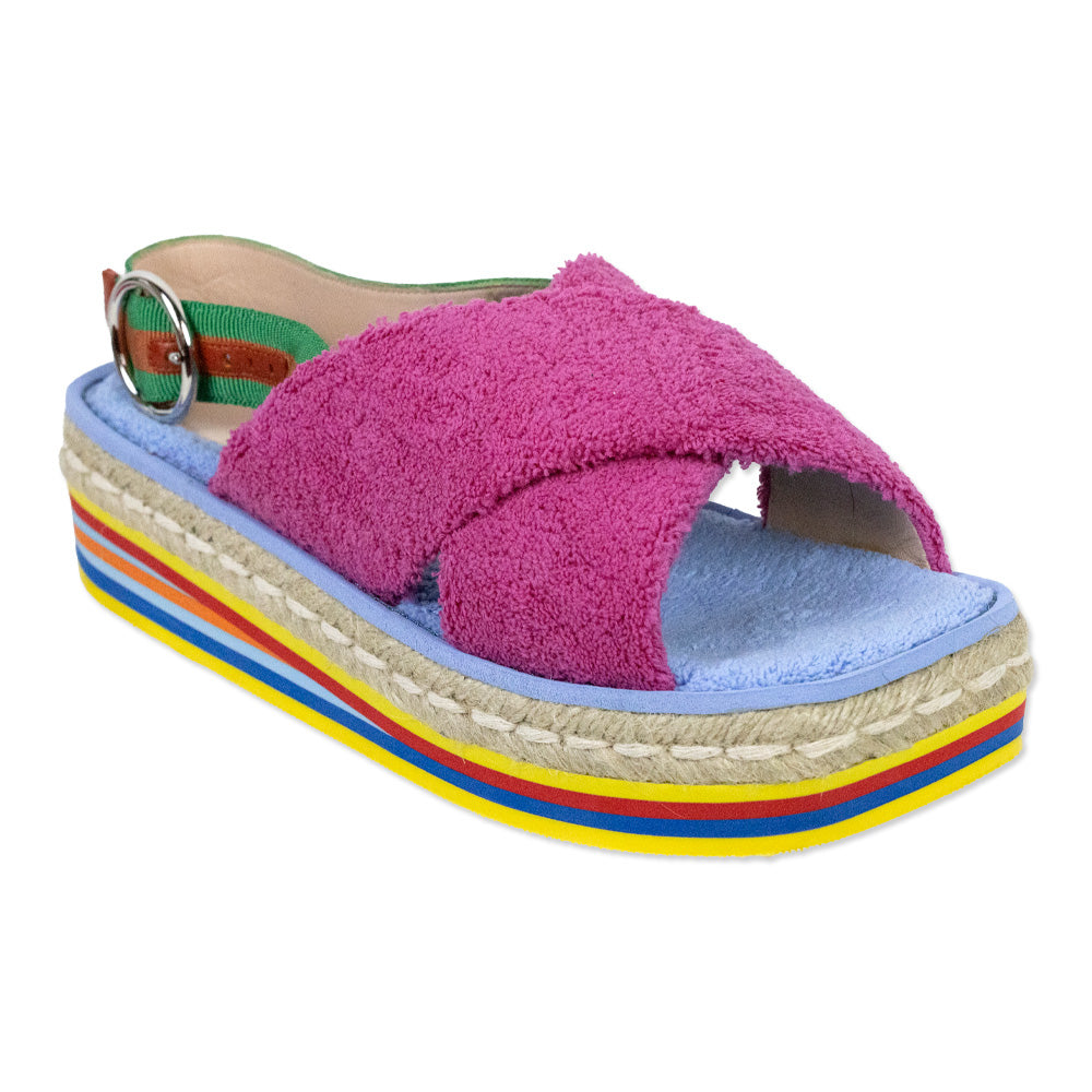 Gucci Pink/Blue Terry Cloth Web Platform Espadrille Slingback Sandals