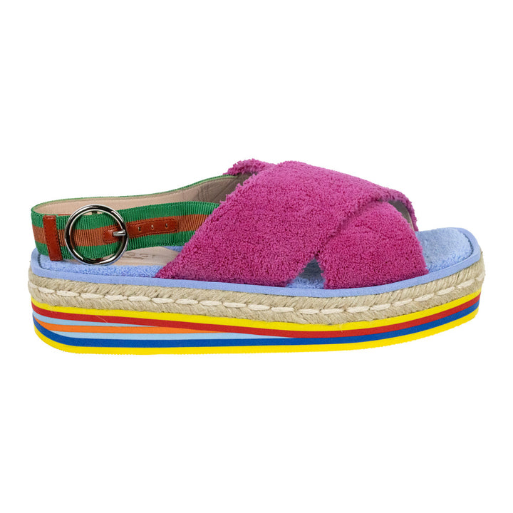 Gucci Pink/Blue Terry Cloth Web Platform Espadrille Slingback Sandals