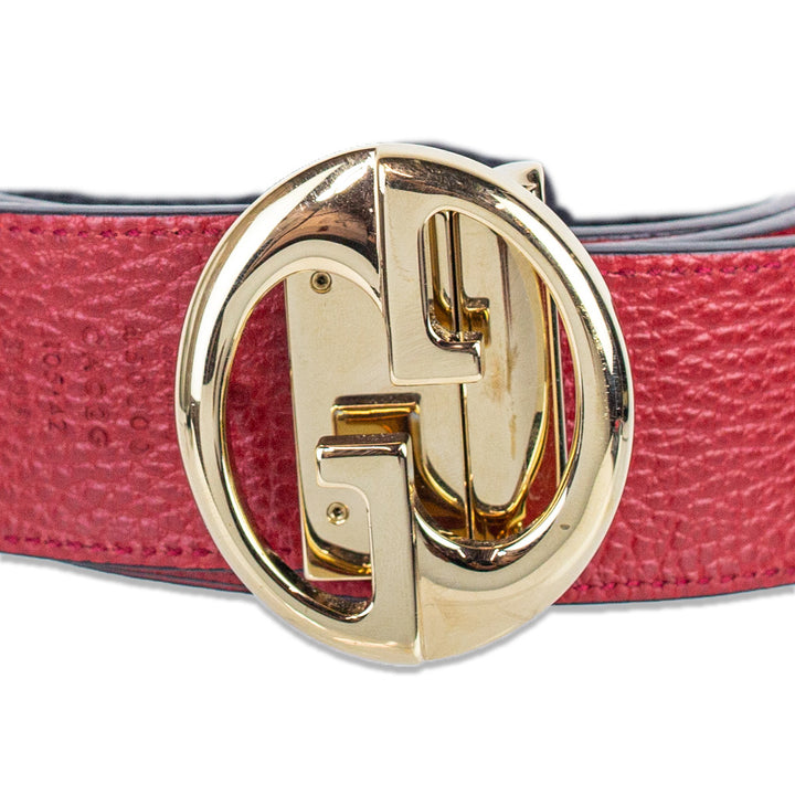 Gucci Reversible Red/Black Grained Leather Gold GG Buckle Belt