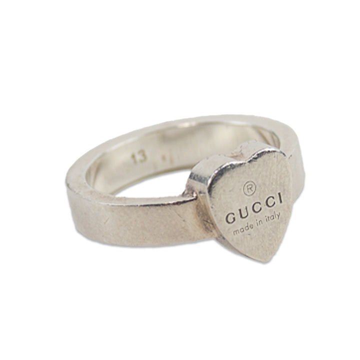 Gucci Silver Trademark Ring with Heart Pendant