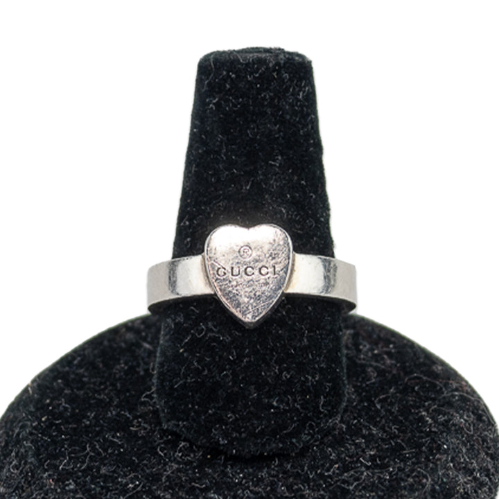 Gucci Silver Trademark Ring with Heart Pendant