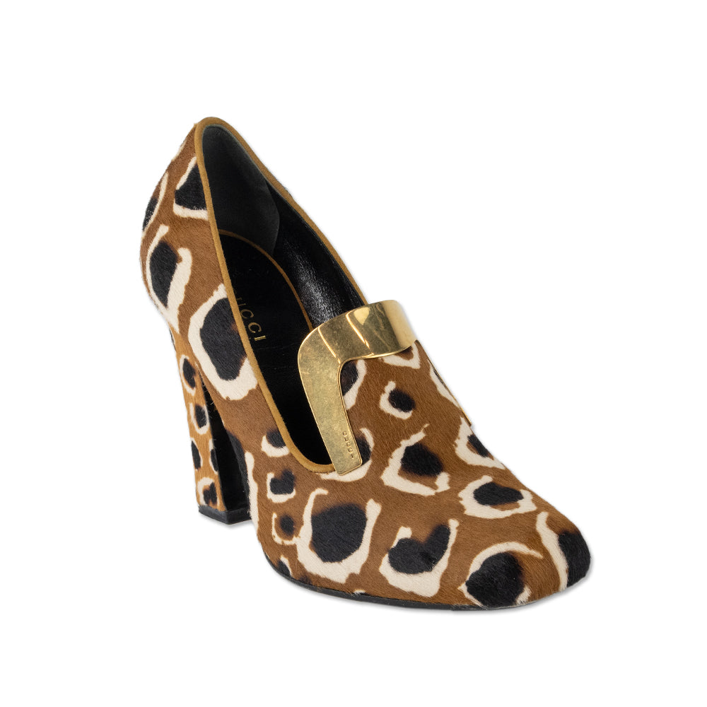 Gucci Square Toe Animal Print Calf Hair Pumps