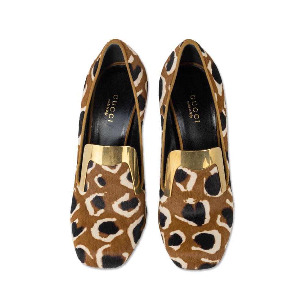 Gucci Square Toe Animal Print Calf Hair Pumps