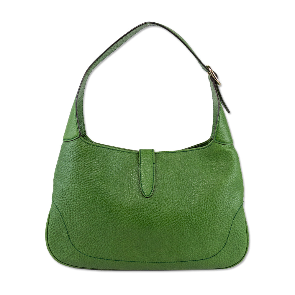 Gucci Vintage Green Pebbled Leather Jackie Medium Shoulder Bag