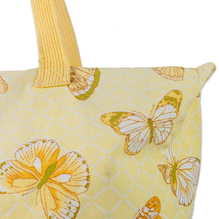 Hermes Beach Bag in Yellow Canvas with Butterfly Print