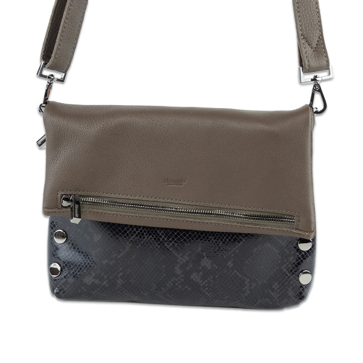 Hammitt VIP Med Black Snakeskin/Taupe Leather Crossbody Clutch