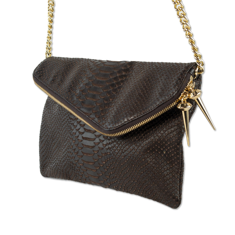 Henri Bendel Brown Faux Snakeskin Leather Convertible Bag