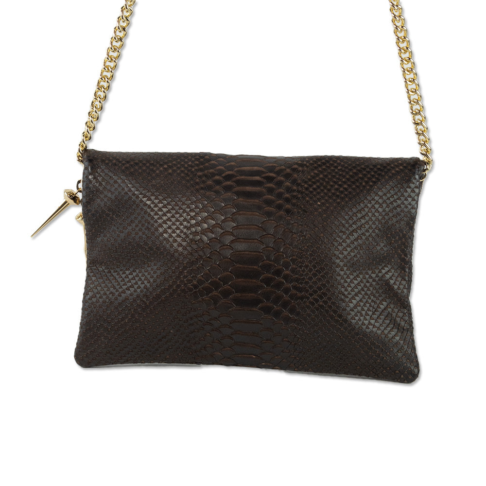 Henri Bendel Brown Faux Snakeskin Leather Convertible Bag