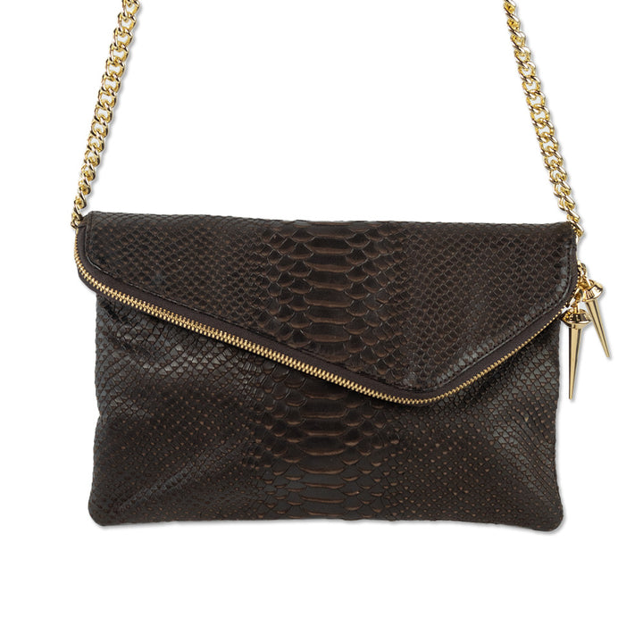 Henri Bendel Brown Faux Snakeskin Leather Convertible Bag