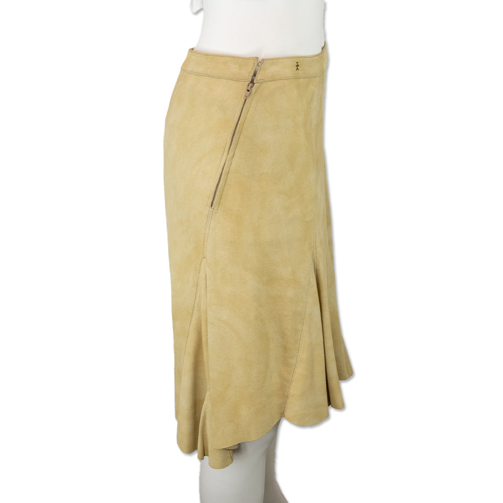 Henry Beguelin Cream Suede Asymmetrical Midi Skirt