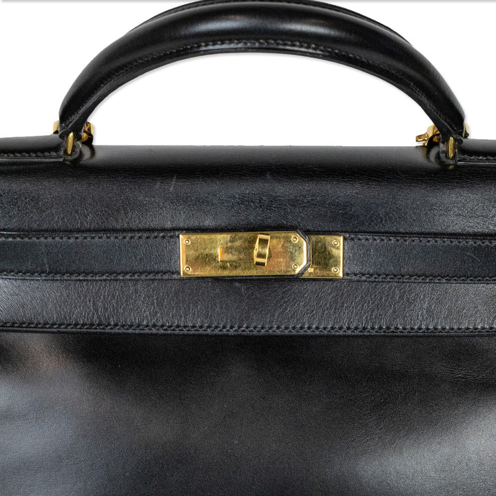 Hermès Black Box Calf Leather Retourne Kelly 28 Gold Hardware