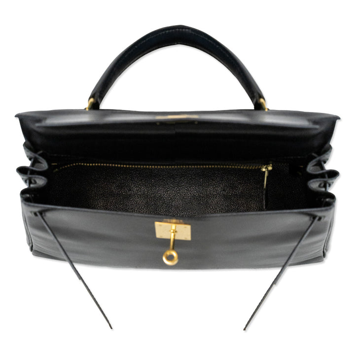 Hermès Black Box Calf Leather Retourne Kelly 28 Gold Hardware