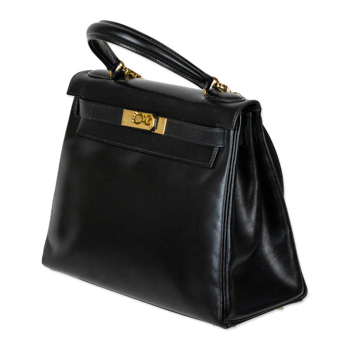 Hermès Black Box Calf Leather Retourne Kelly 28 Gold Hardware