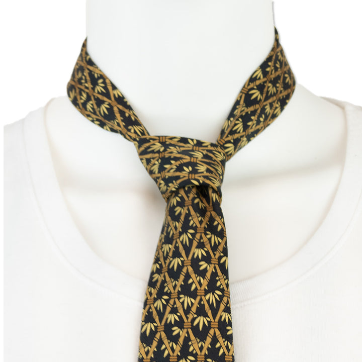 Hermès Black Silk Bamboo Print Tie