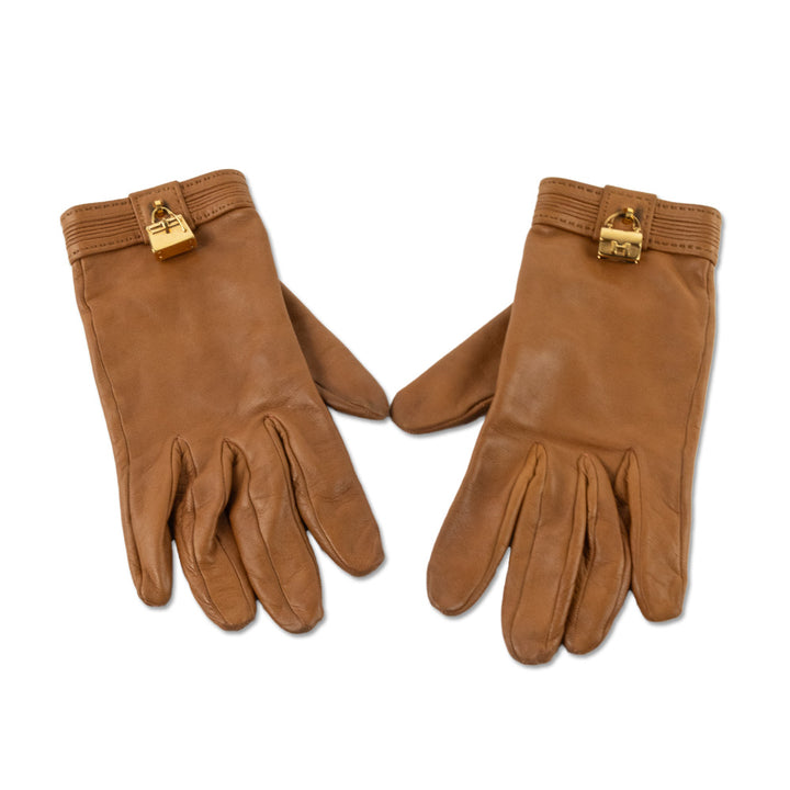 Hermes Brown Soya Leather Kelly Lock Gloves