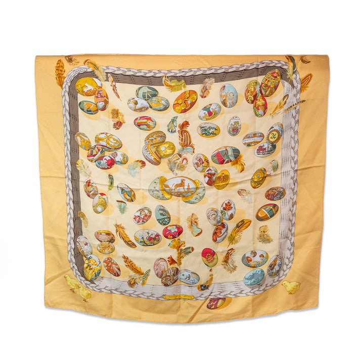 Hermes Couvee d' Hermes Yellow Silk Scarf