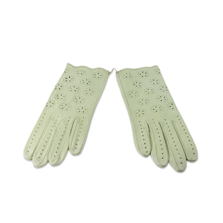 Hermes Green Leather Cut Out Gloves