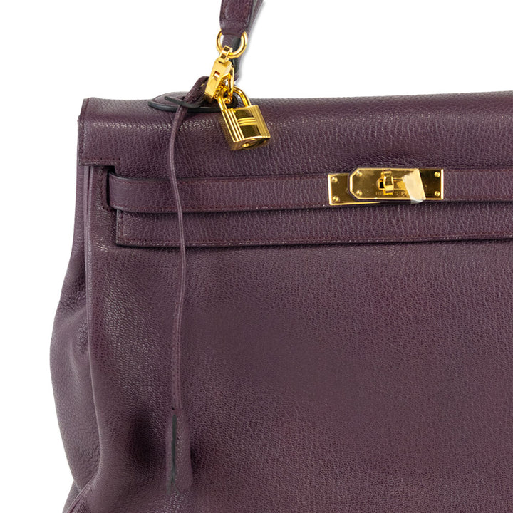 Hermès Kelly Retourne 35 Purple Clemence Gold Hardware