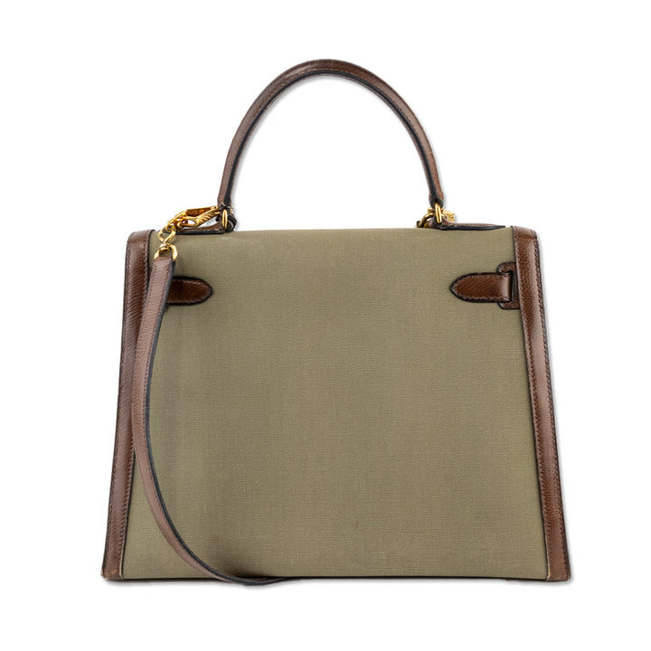 Hermes Vintage Toile Kelly Sellier II 32 in Olive Canvas and Brown Leather