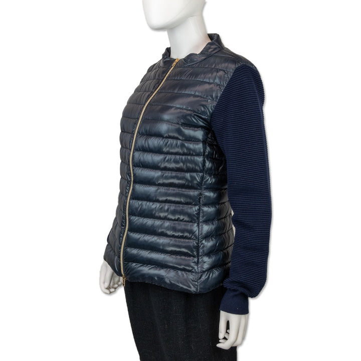 Herno Navy Ribbed Sleeve Nylon Puffer Jacket