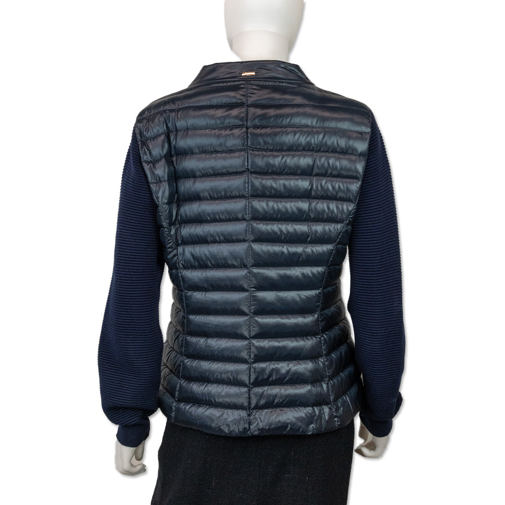 Herno Navy Ribbed Sleeve Nylon Puffer Jacket