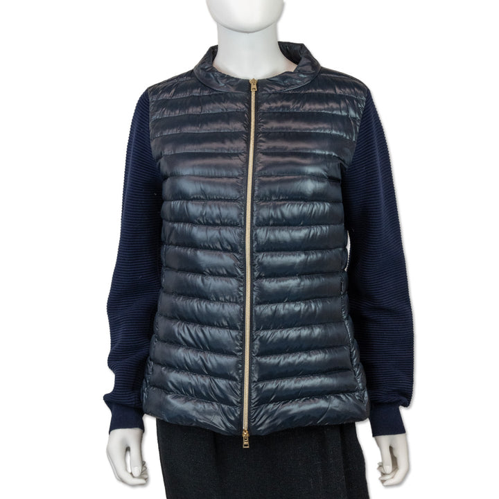 Herno Navy Ribbed Sleeve Nylon Puffer Jacket