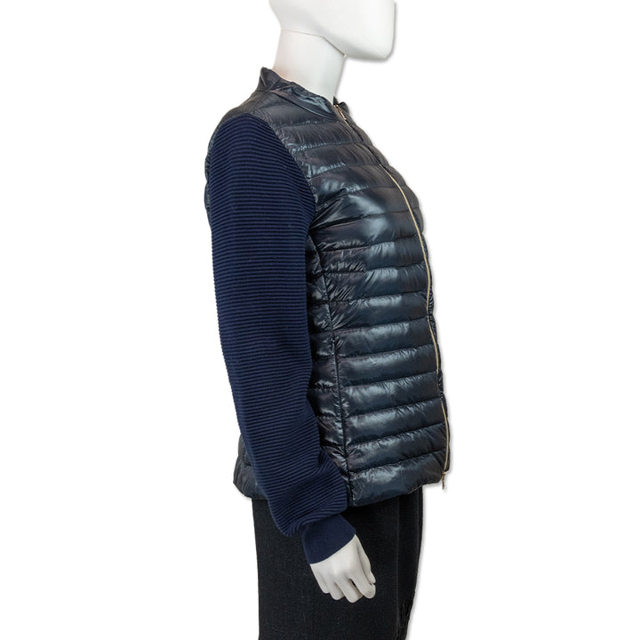 Herno Navy Ribbed Sleeve Nylon Puffer Jacket