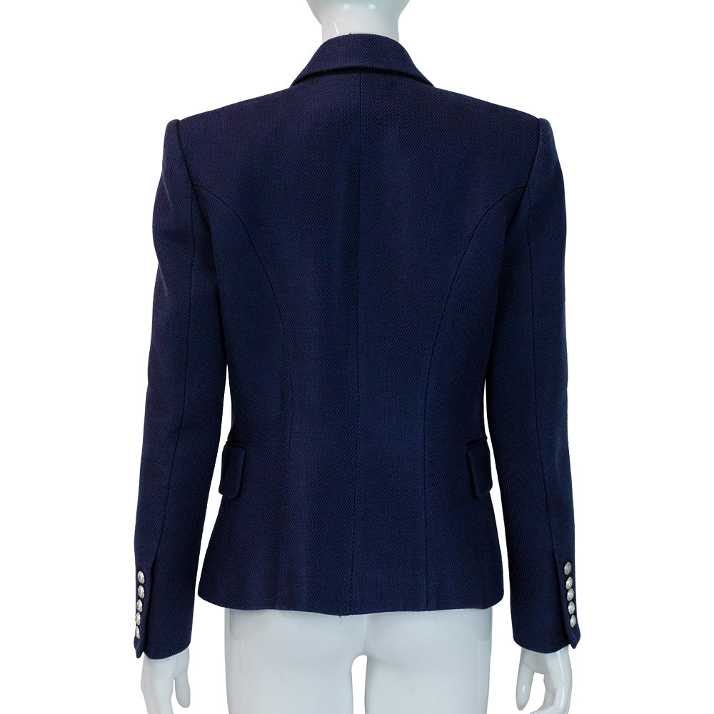 Balmain Navy Double Breasted Textured Blazer