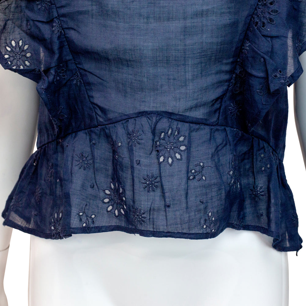 Frame Navy Eyelet Ruffle Peplum Top