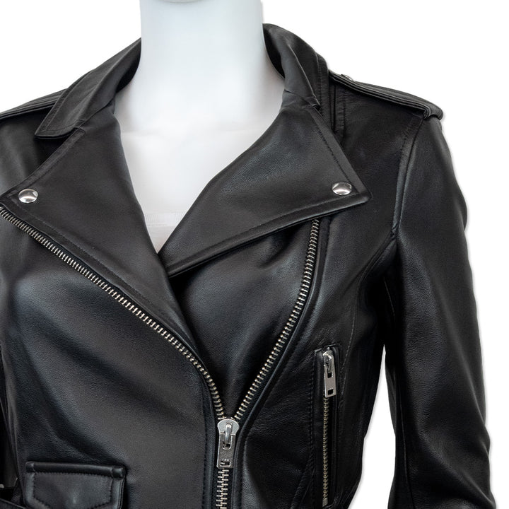 Iro Black Leather Cropped Moto Jacket