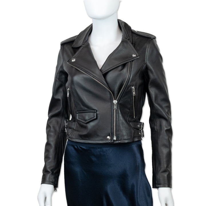 Iro Black Leather Cropped Moto Jacket