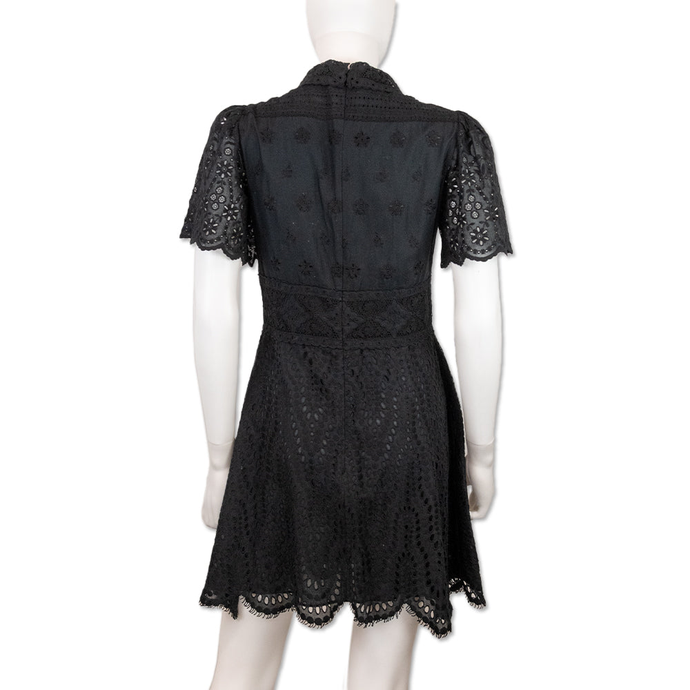 Valentino Black Floral Eyelet Embroidered Midi Dress