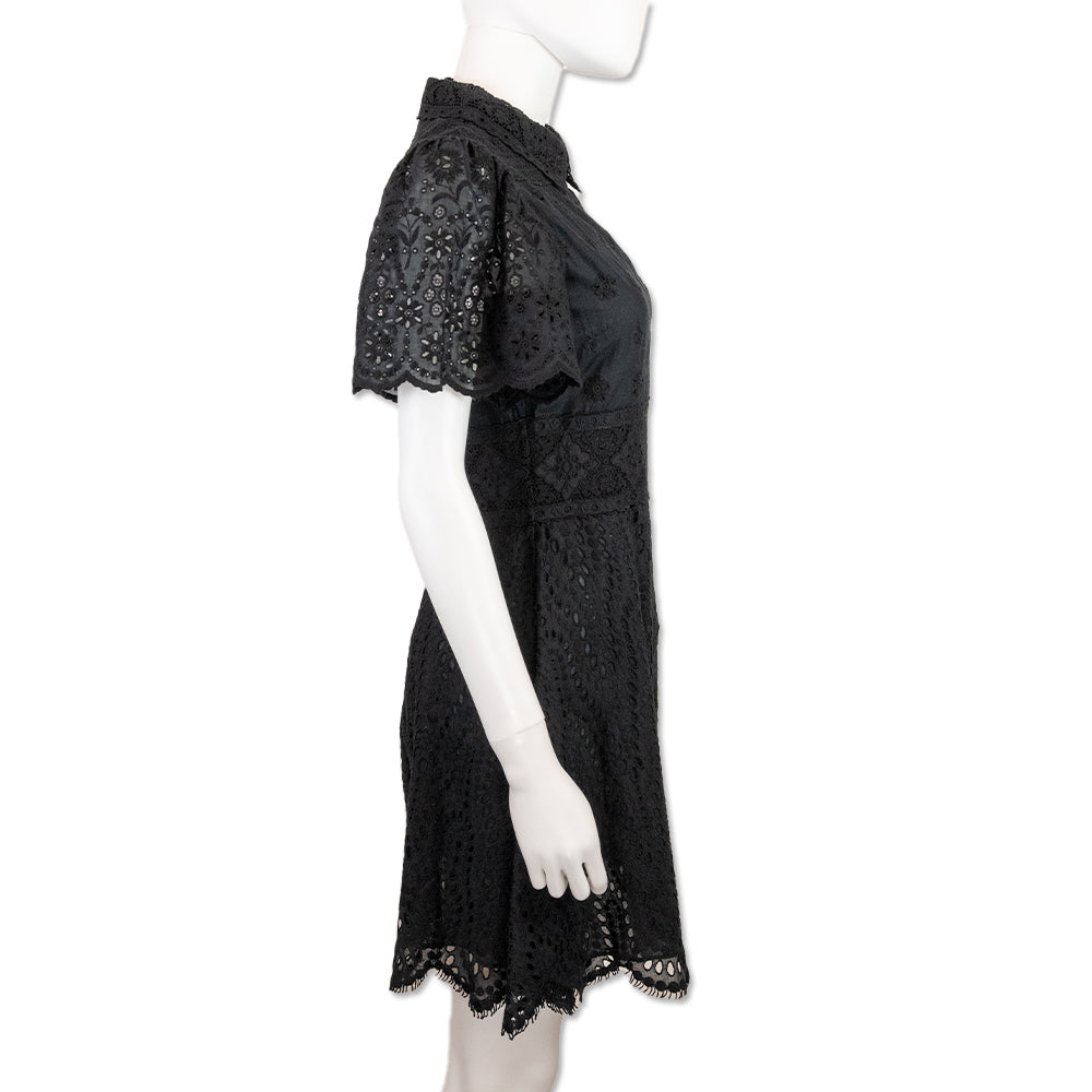 Valentino Black Floral Eyelet Embroidered Midi Dress