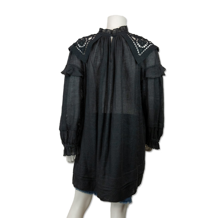 Isabel Marant Black Tunic Top with Cut Out Ruffled Neckline